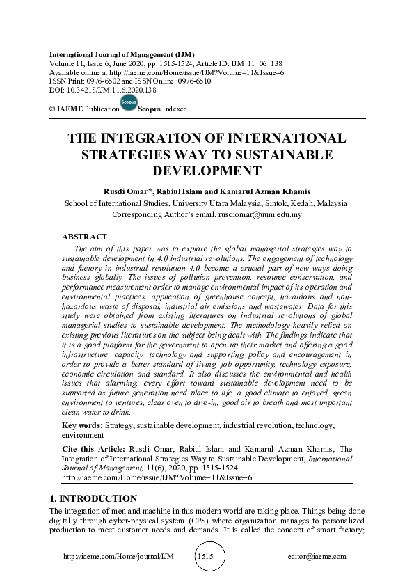 (PDF) THE INTEGRATION OF INTERNATIONAL STRATEGIES WAY TO SUSTAINABLE ...