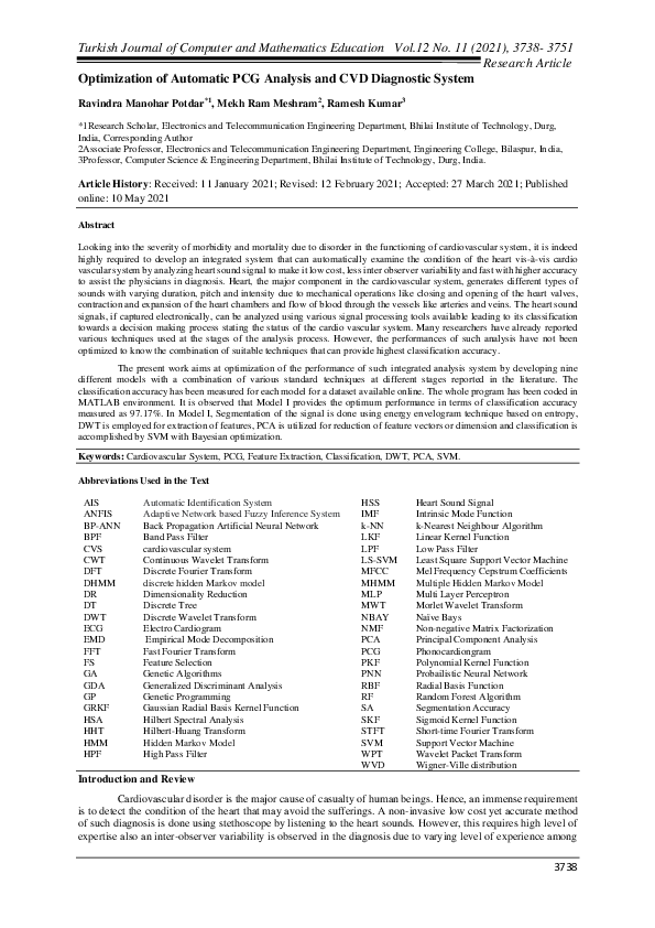 (PDF) OPTIMIZATION OF AUTOMATIC PCG ANALYSIS AND CVD DIAGNOSTIC SYSTEM