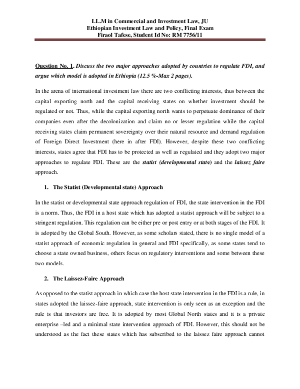 Ethiopian Investment Law and Policy