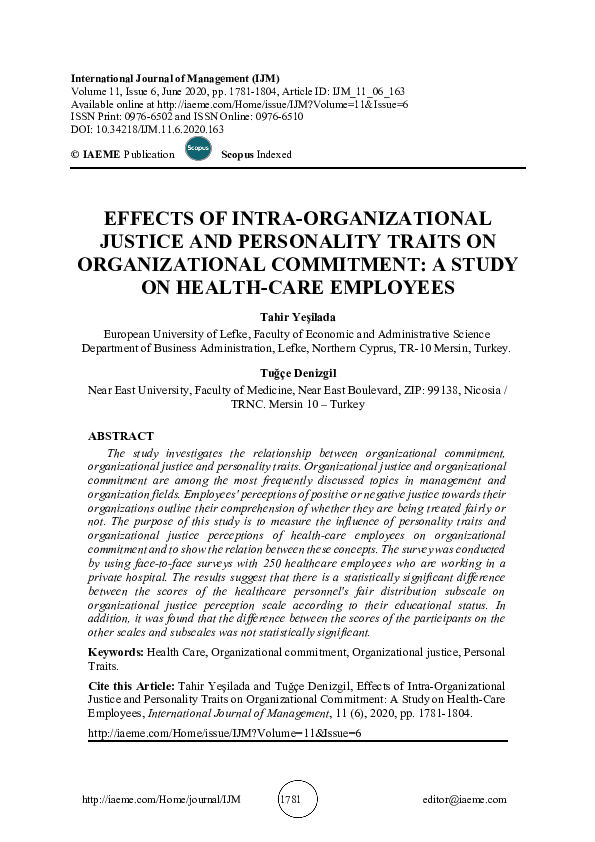 (PDF) EFFECTS OF INTRA-ORGANIZATIONAL JUSTICE AND PERSONALITY TRAITS ON ...