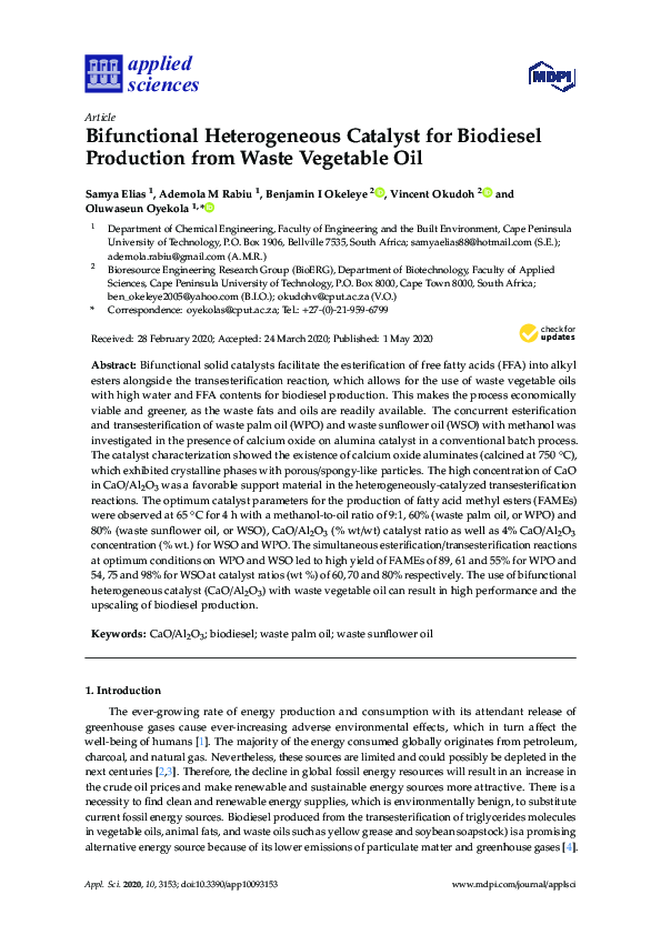 (PDF) Bifunctional Heterogeneous Catalyst for Biodiesel Production from ...