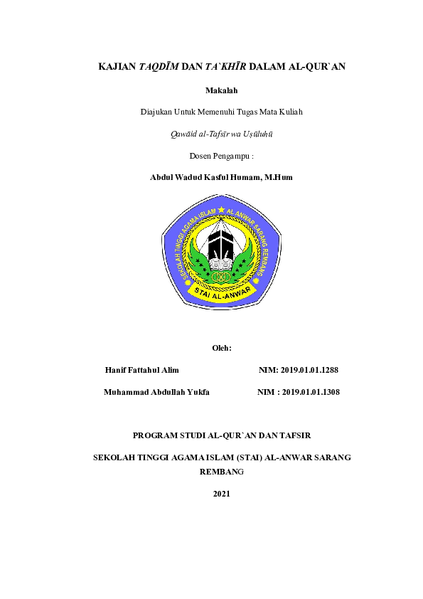 (DOC) Makalah taqdim ta`khir