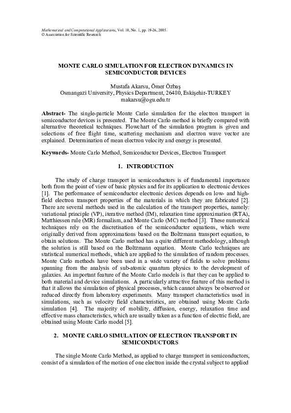 (PDF) Monte Carlo Simulation for Electron Dynamics in Semiconductor Devices