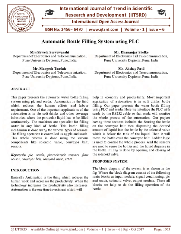 (PDF) Automatic Bottle Filling System using PLC 56_ Shweta