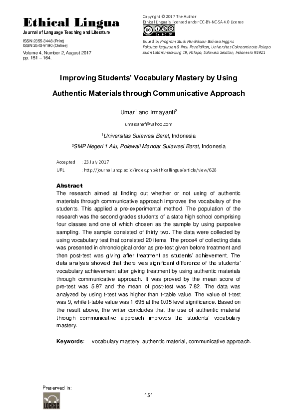 (PDF) Improving Students'Vocabulary Mastery by Using Pictures and Songs