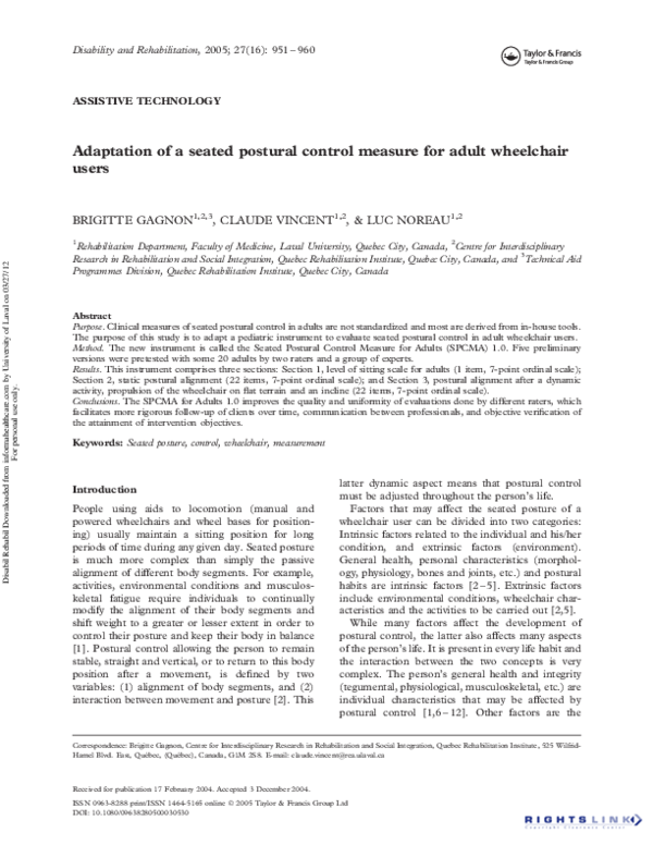 (PDF) Adaptation of a seated postural control measure for adult ...