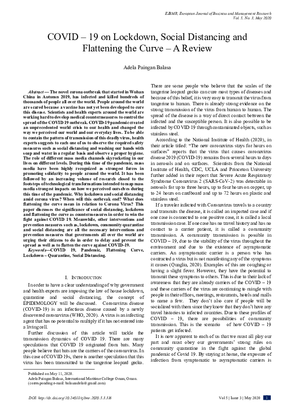 (PDF) COVID – 19 on Lockdown, Social Distancing and Flattening the ...