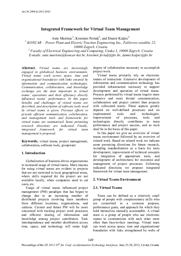 (PDF) Integrated Framework for Virtual Team Management