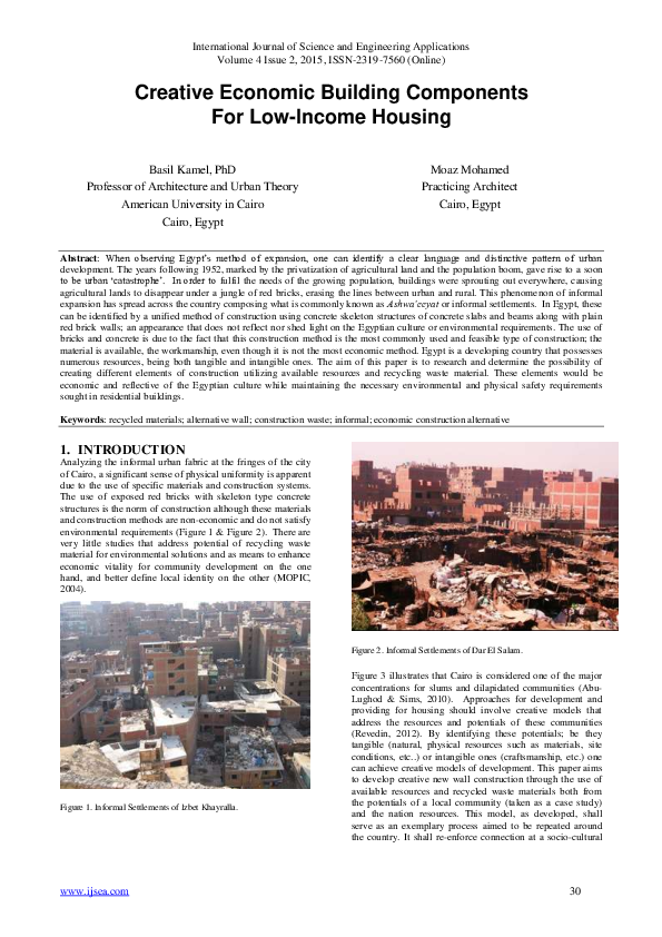(PDF) Creative Economic Building Components For Low-Income Housing