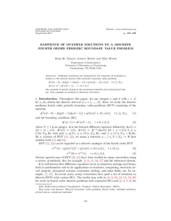 (PDF) Existence of Multiple Solutions to a Discrete Fourth Order ...