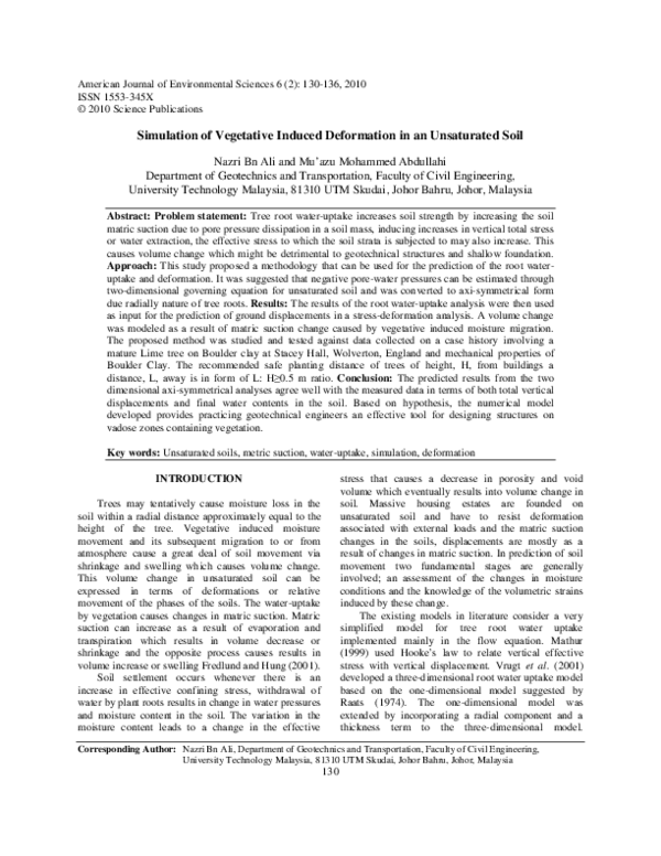 (PDF) Simulation of Vegetative Induced Deformation in an Unsaturated Soil