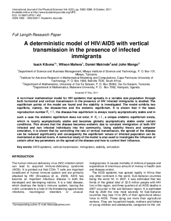 (PDF) A deterministic model of HIV/AIDS with vertical transmission in ...