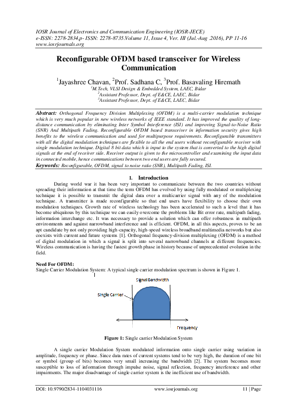 (PDF) Reconfigurable OFDM based transceiver for Wireless Communication