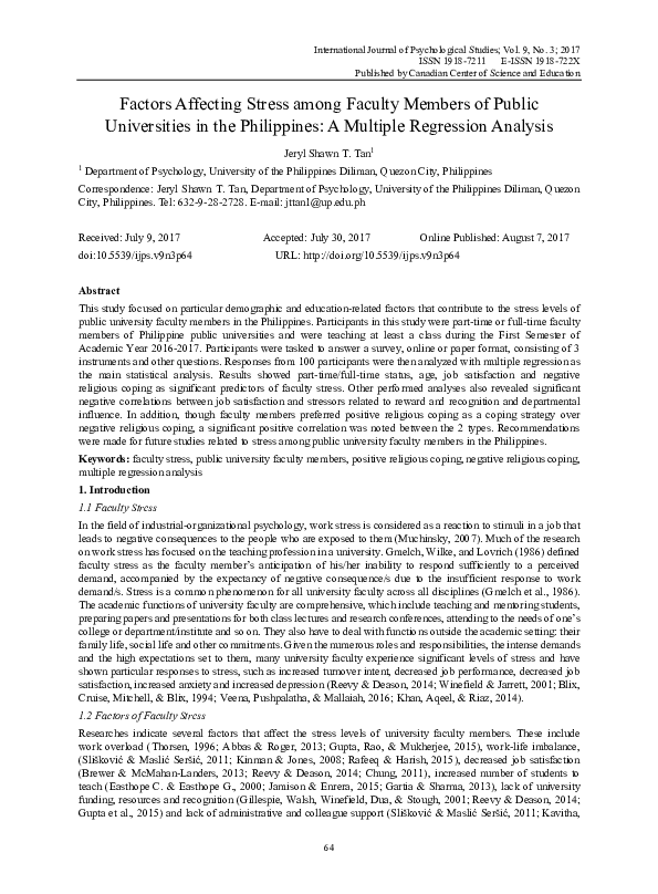 (PDF) Factors Affecting Stress among Faculty Members of Public ...