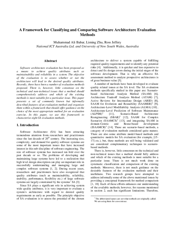 (PDF) A Framework for Classifying and Comparing Software Architecture ...