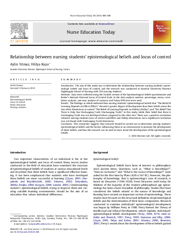 (PDF) Relationship between nursing students' epistemological beliefs ...