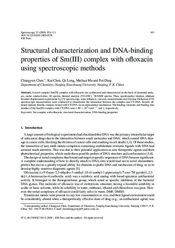 (PDF) Structural characterization and DNA-binding properties of Sm(III ...
