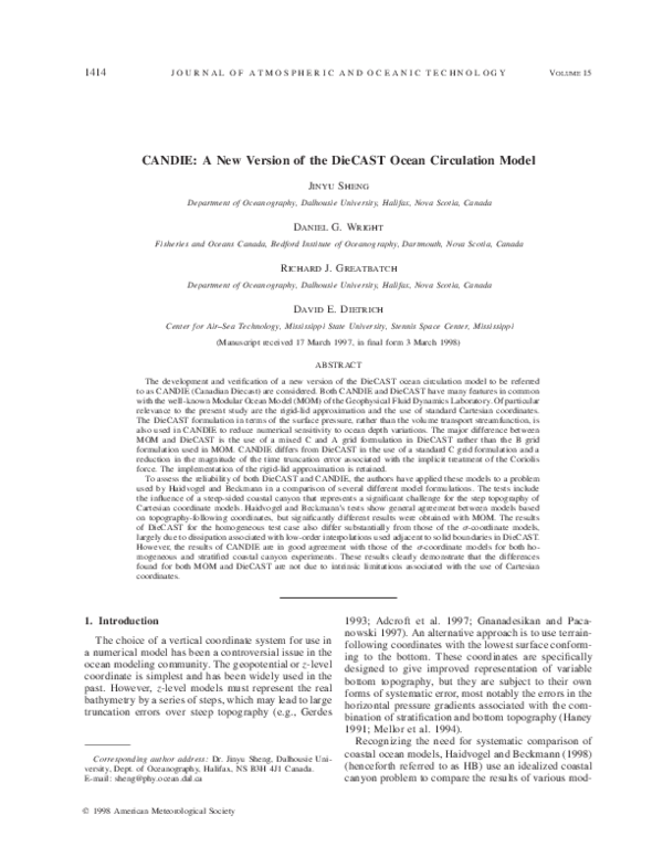 (PDF) CANDIE: A New Version of the DieCAST Ocean Circulation Model