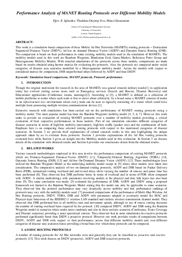 (PDF) Performance Analysis of MANET Routing Protocols over Different ...