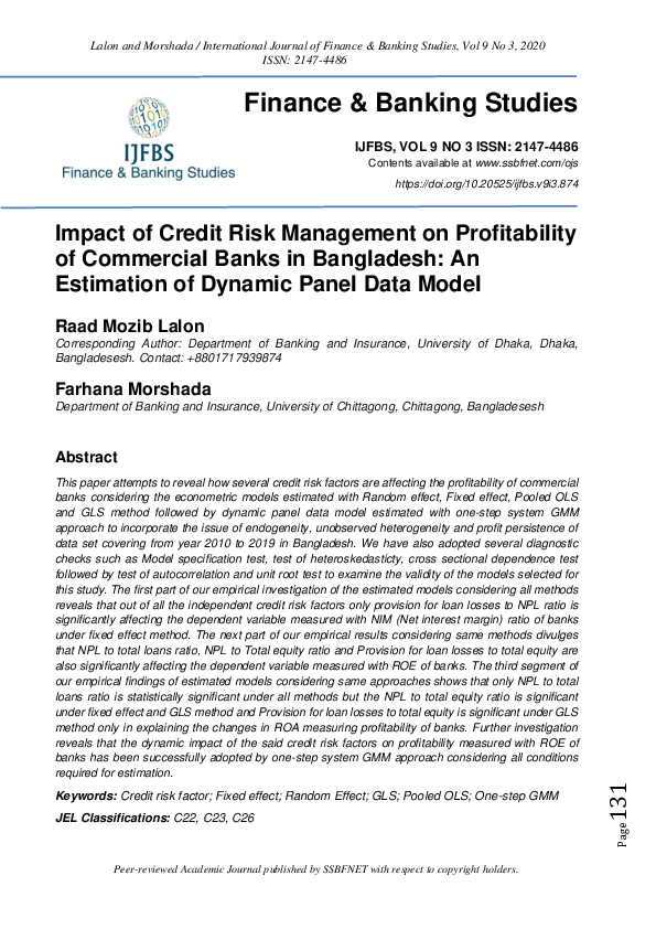  PDF Impact Of Credit Risk Management On Profitability Of Commercial 