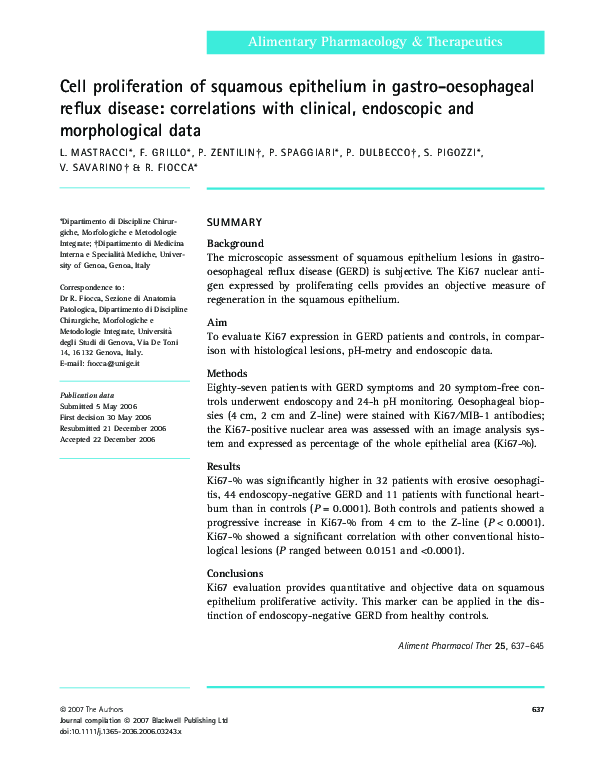 (PDF) Cell proliferation of squamous epithelium in gastro-oesophageal ...