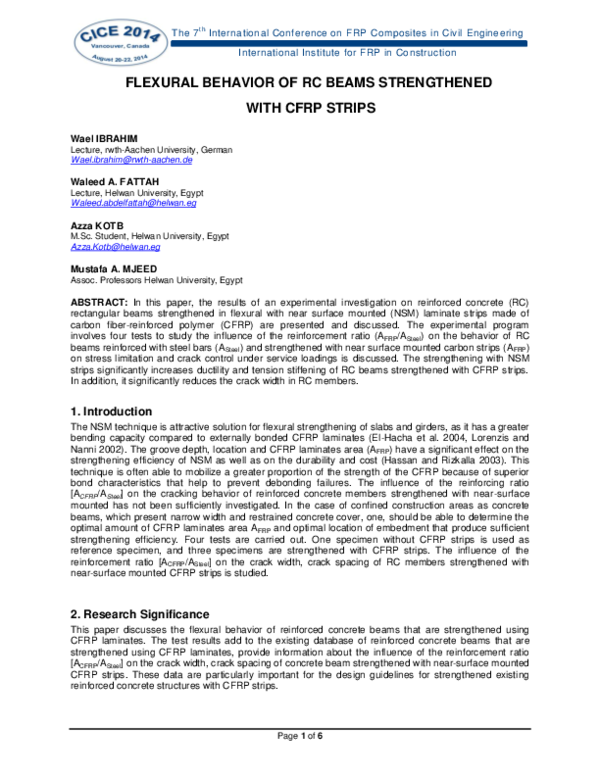 (PDF) Flexural Behavior of RC Beams Strengthened with CFRP Strips