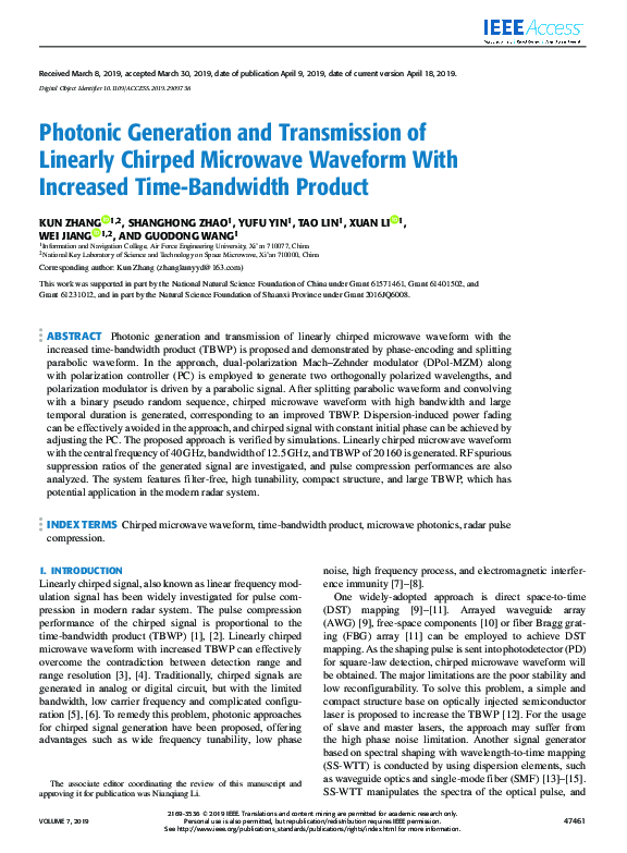 (PDF) Photonic Generation and Transmission of Linearly Chirped ...