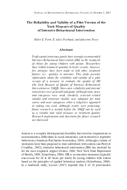 (PDF) The Reliability and Validity of a Pilot Version of the York ...