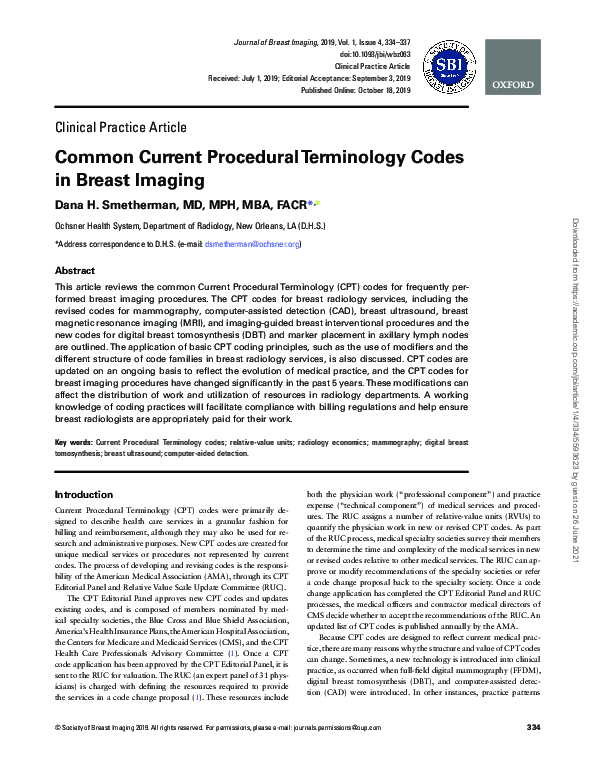 (PDF) Common Current Procedural Terminology Codes in Breast Imaging