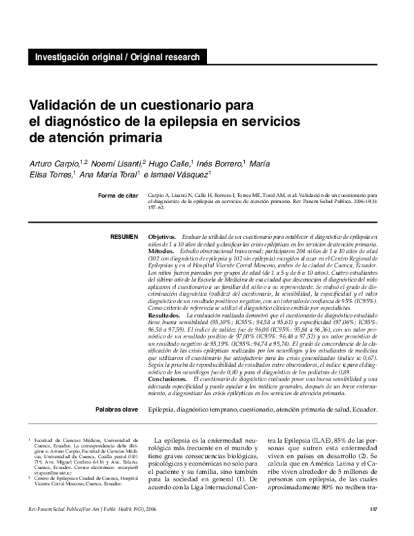  PDF Validaci N De Un Cuestionario Para El Diagn Stico De La Epilepsia 