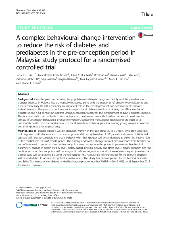 (PDF) A complex behavioural change intervention to reduce the risk of ...