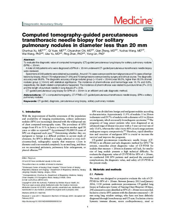 (PDF) Computed tomography guided percutaneous transthoracic fine needle ...