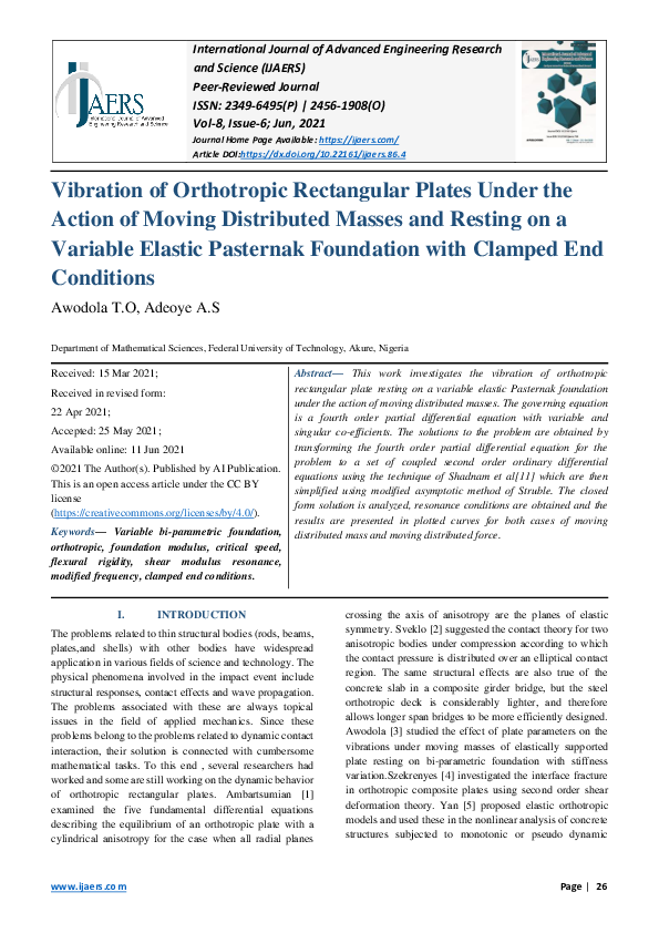 (PDF) Vibration of Orthotropic Rectangular Plates Under the Action of ...