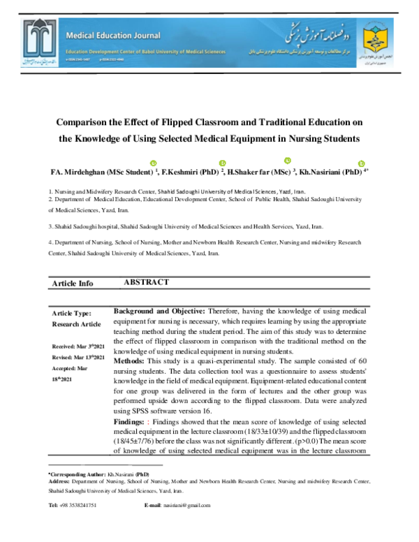 (PDF) Comparison the Effect of Flipped Classroom and Traditional ...