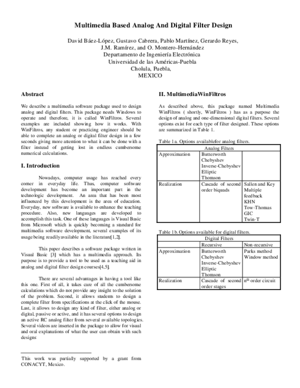 (PDF) Multimedia‐based analog and digital filter design