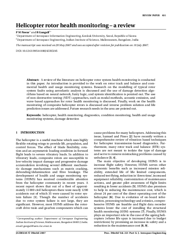(PDF) Helicopter rotor health monitoring- a review