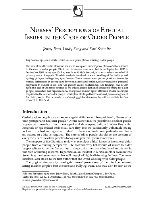(PDF) Nurses' perceptions of ethical issues in the care of older people