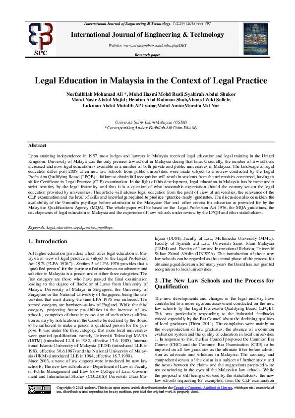 (PDF) Legal Education in Malaysia in the Context of Legal Practice