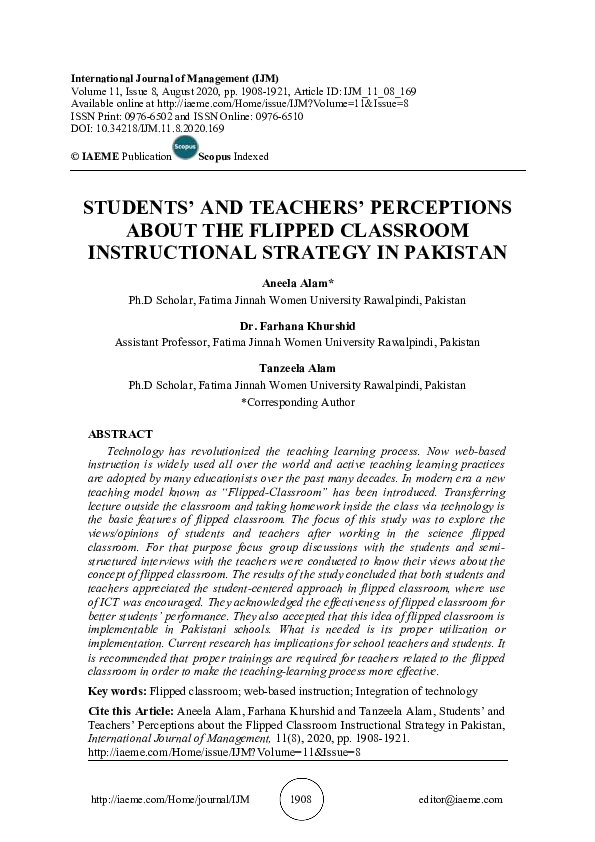 (PDF) STUDENTS’ AND TEACHERS’ PERCEPTIONS ABOUT THE FLIPPED CLASSROOM ...