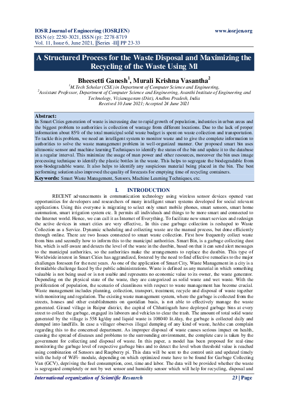 (PDF) A Structured Process for the Waste Disposal and Maximizing the ...