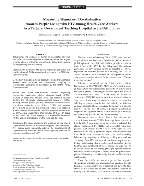(PDF) Measuring Stigma and Discrimination towards People Living with ...
