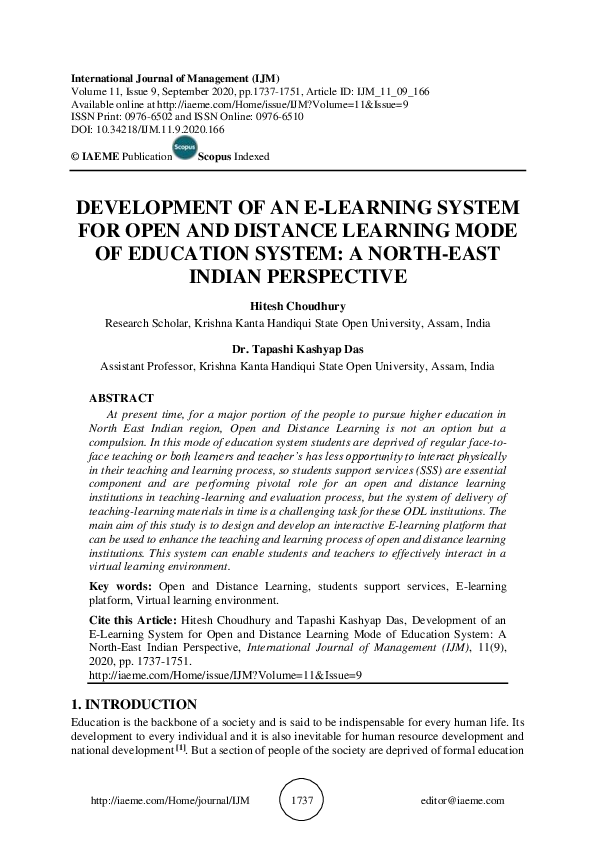 (PDF) DEVELOPMENT OF AN E-LEARNING SYSTEM FOR OPEN AND DISTANCE ...