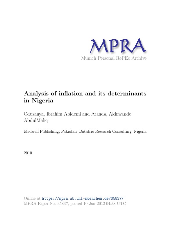 (PDF) Analysis of Inflation and its Determinants in Nigeria