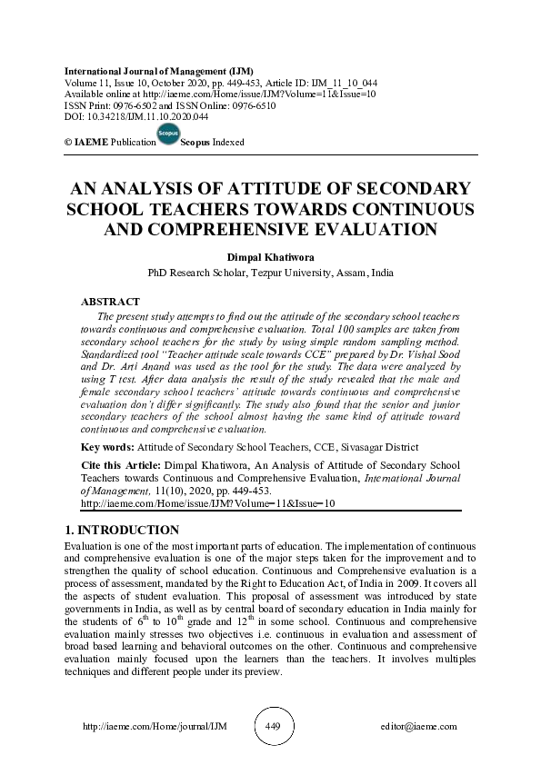(PDF) AN ANALYSIS OF ATTITUDE OF SECONDARY SCHOOL TEACHERS TOWARDS ...