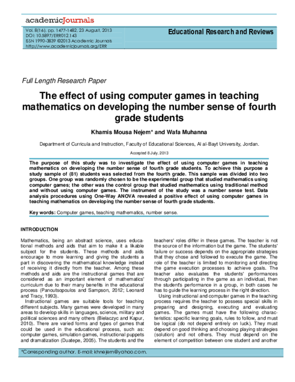 (PDF) The effect of using computer games in teaching mathematics on ...