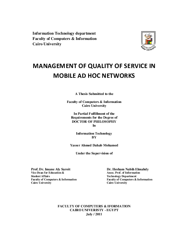 (PDF) Management of Quality of Service in Mobile Ad Hoc Networks