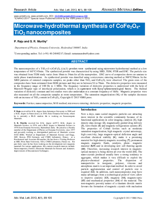 (PDF) ADVANCED MATERIALS Letters Panthagani Raju Academia.edu