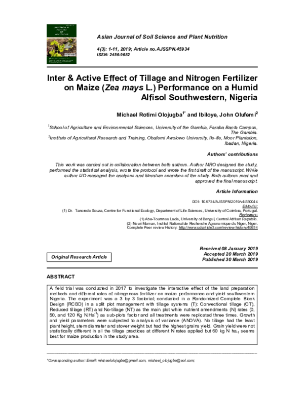 (PDF) Inter Active Effect of Tillage and Nitrogen Fertilizer on Maize ...