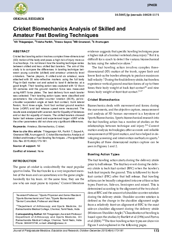(PDF) Cricket Biomechanics Analysis of Skilled and Amateur Fast Bowling ...