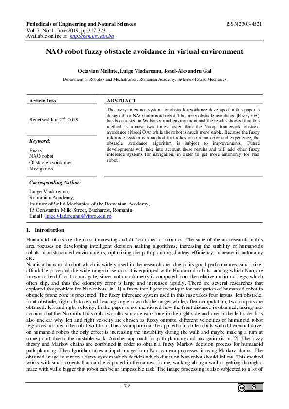 (PDF) NAO robot fuzzy obstacle avoidance in virtual environment